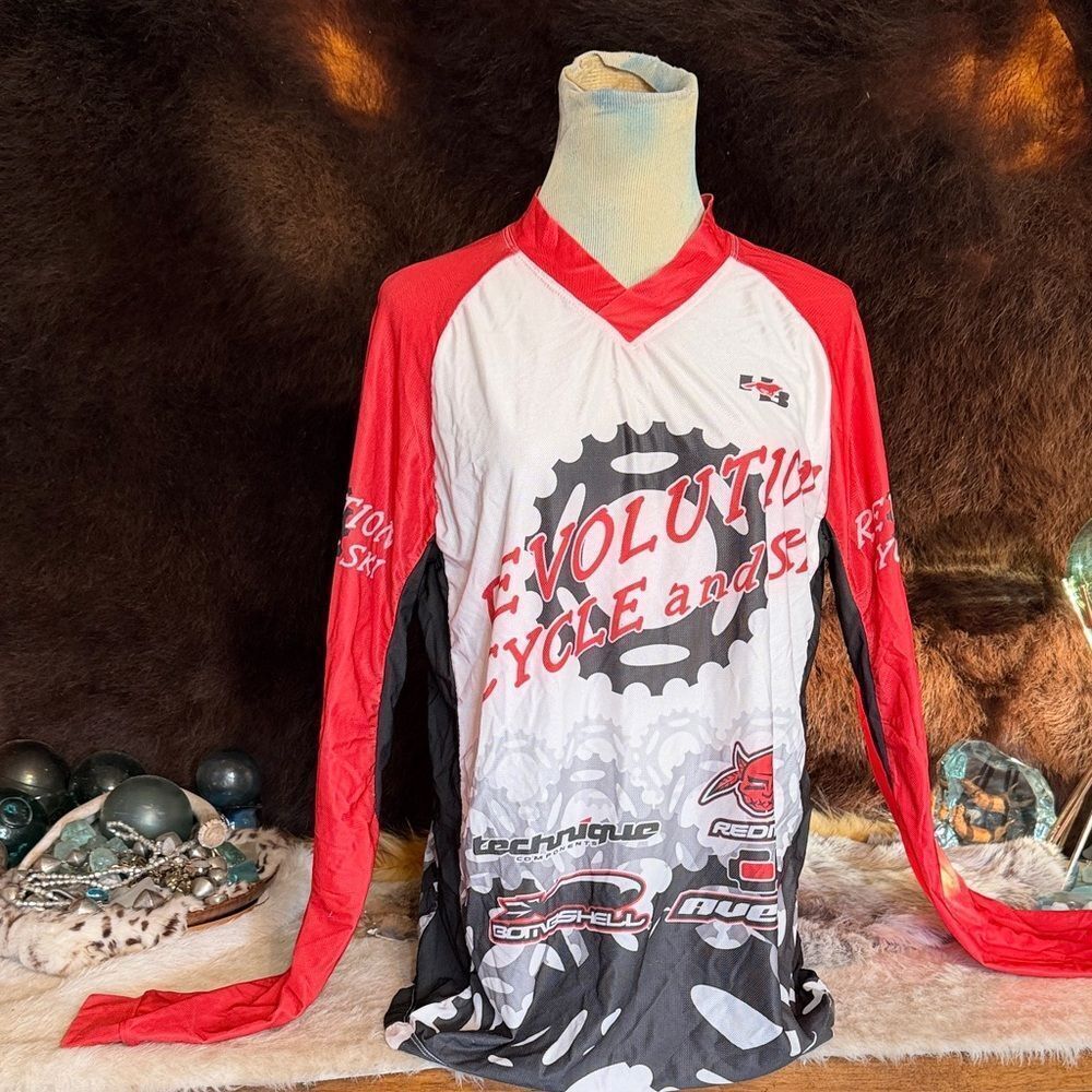 Red and White Long Sleeve Cycling Jersey S (2850)